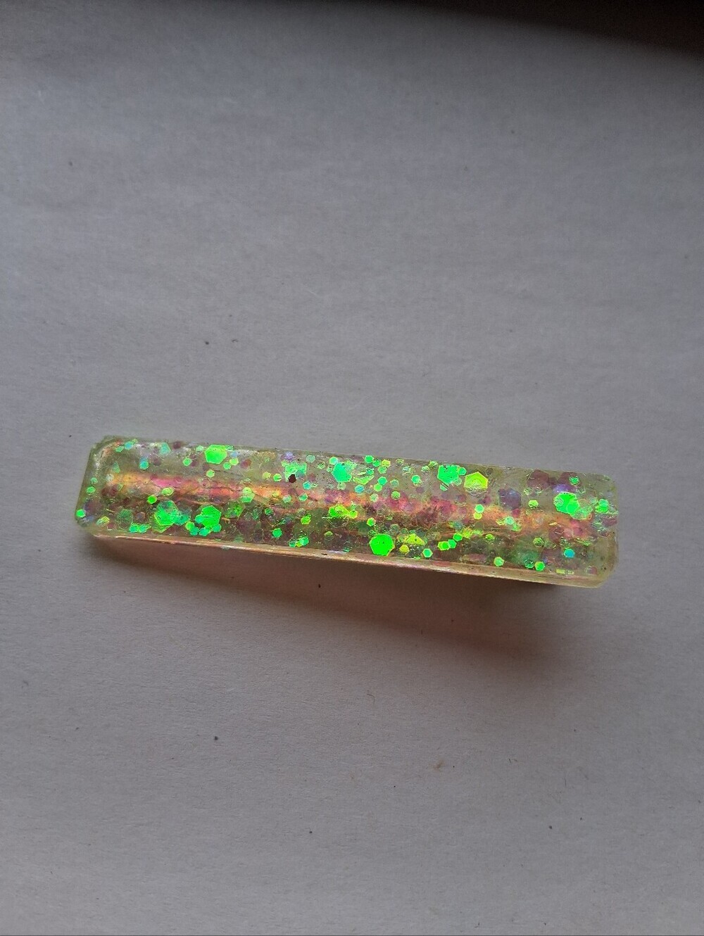 5/$25 Iridescent Resin Barrette Hair Clip with Green Glitter